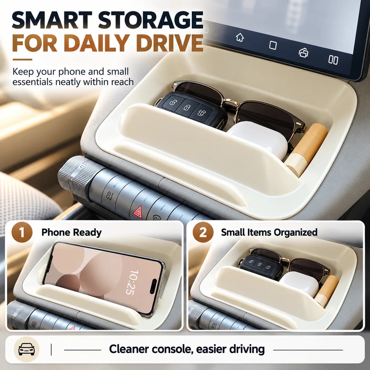 Multifunctional Under Screen Storage Tray for BYD Dolphin Center Console Organizer Box with Phone Holder Car Interior Accessory