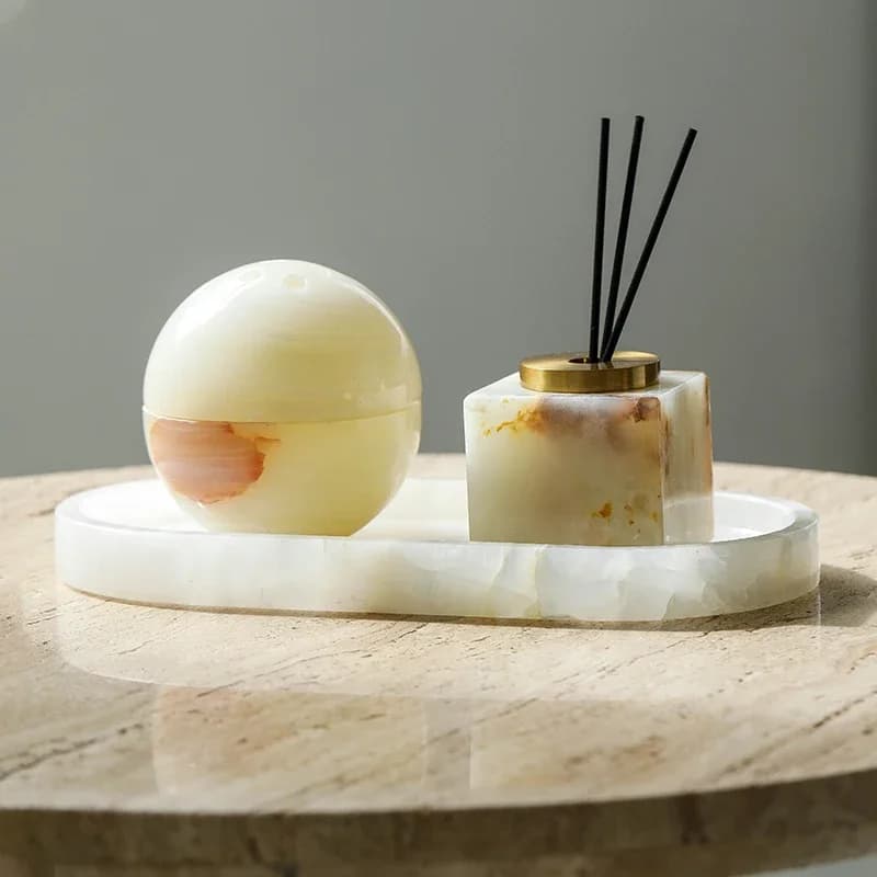 Marble Stone Fragrance Reed Diffuser Aromatherapy Bottle Travertine Sphere Incense Burner Evaporator with Tray Home Decorations