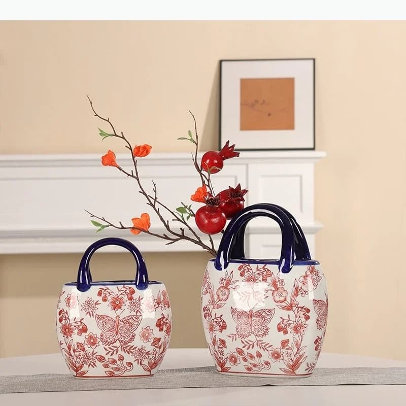 Chinese-style Retro Ceramic Vase Bag-shaped Vase Handcrafted Hand-painted Handicraft Ceramic Bottle Flowerpot Vases Pots