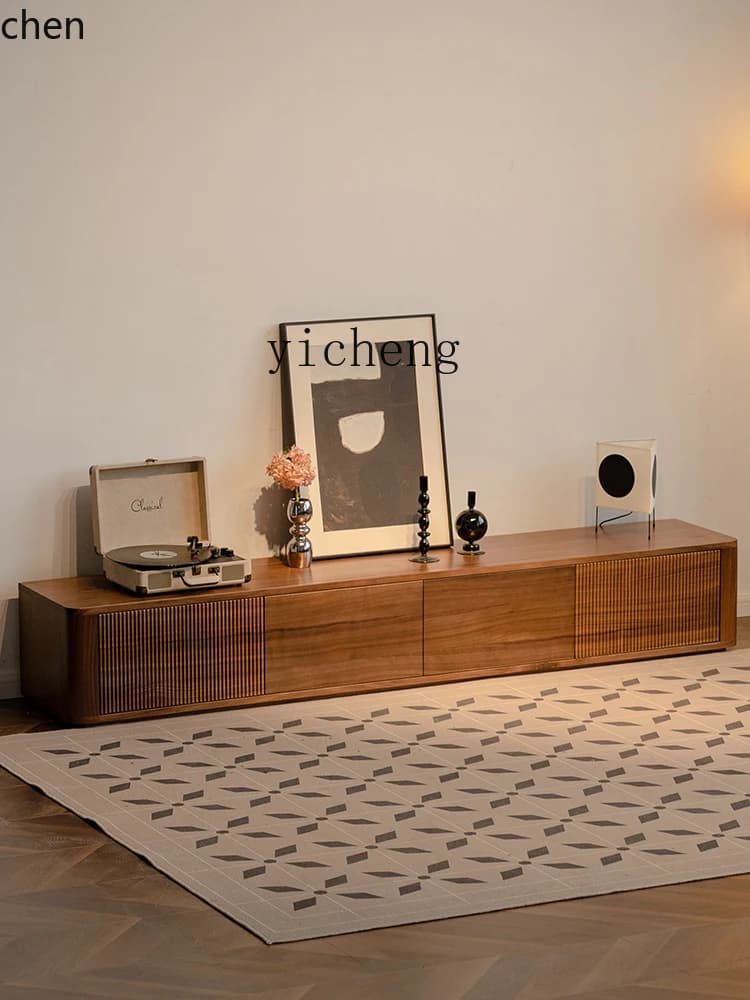 PYH solid wood TV cabinet modern simple Nordic small apartment living room TV cabinet coffee table combination