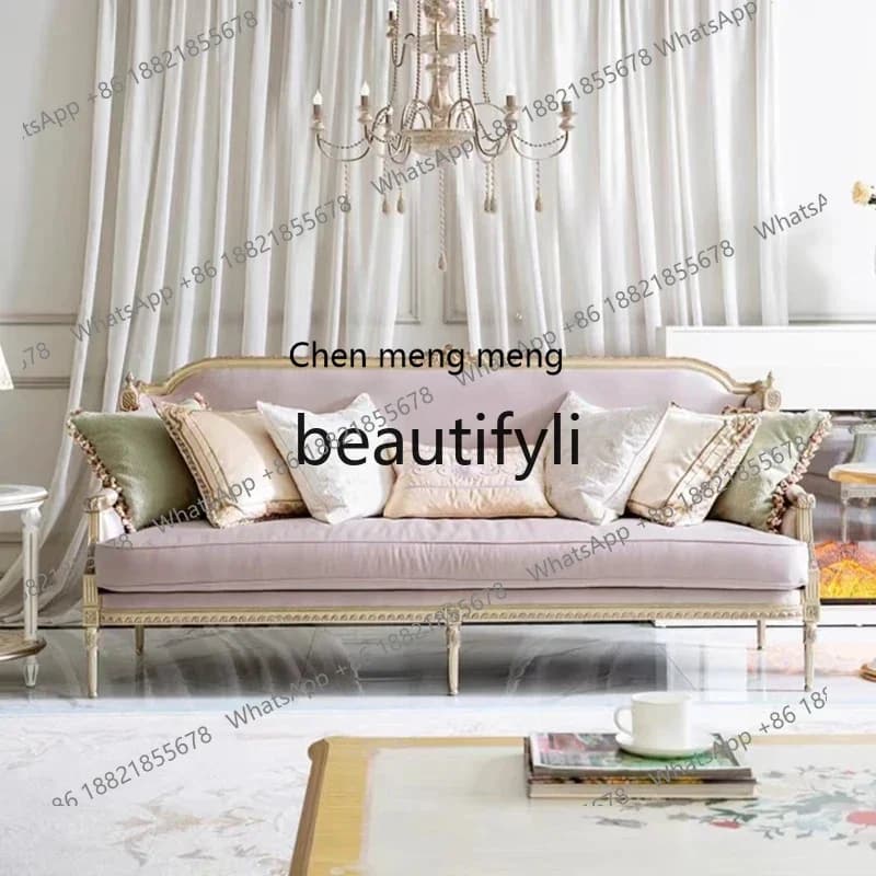 M178 Court French fabric sofa combination European fully carved solid wood living room