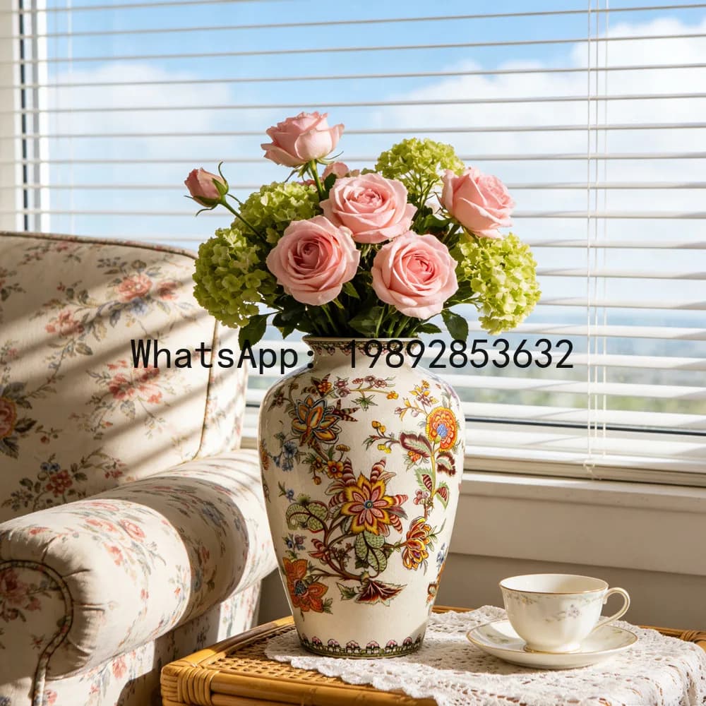 retro ceramic vase living room new Chinese blue and white vase dried flower arrangement high-end porch home decoration