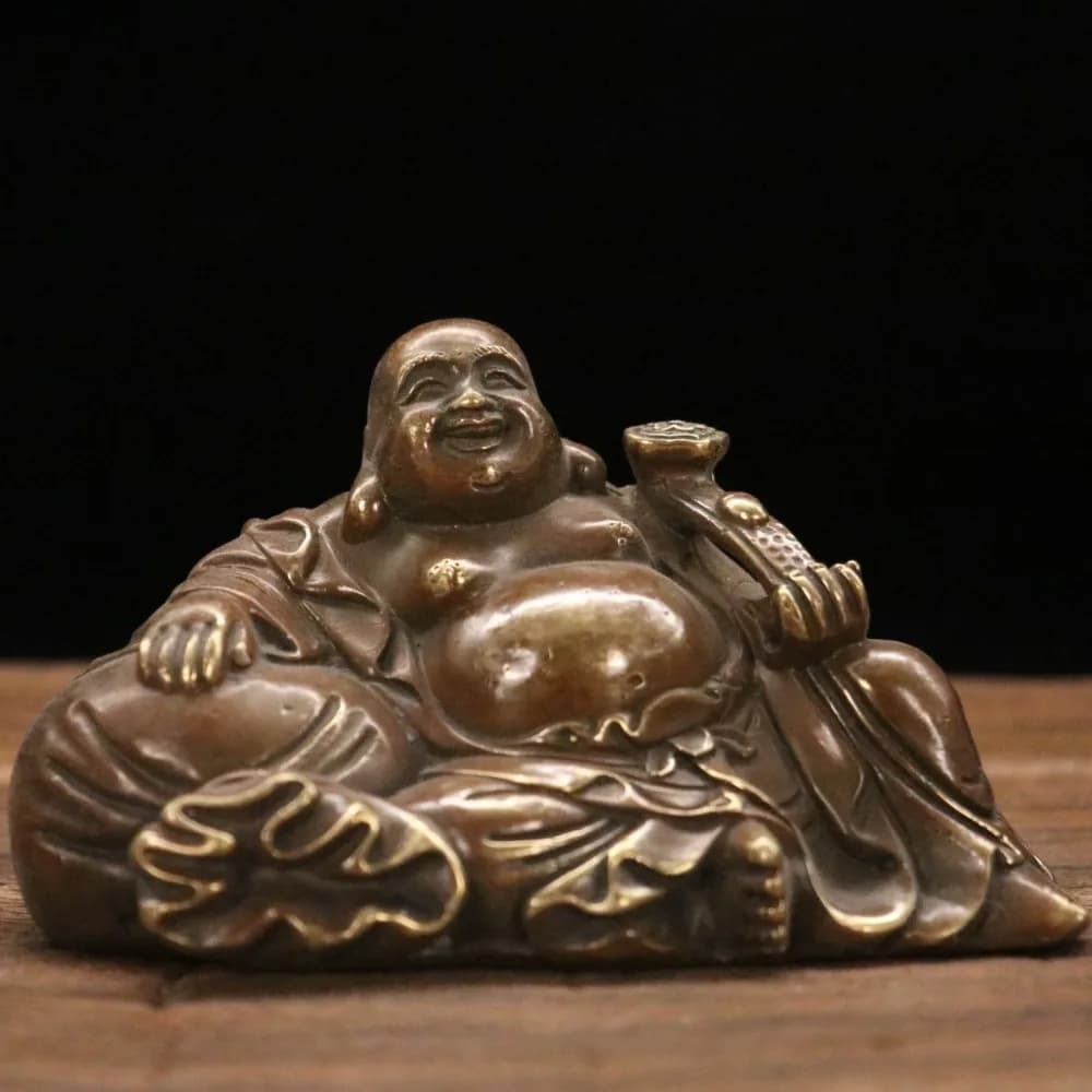 Maitreya Buddha Figurine: Living Room and Office Decor—Laughing Buddha with A Big Belly and A Ruyi Scepter