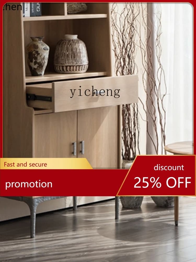 ZML  Smoked Oak Solid Wood Side Cabinet Natural Modern Minimalist Living Room Corner Cabinet Charming Style