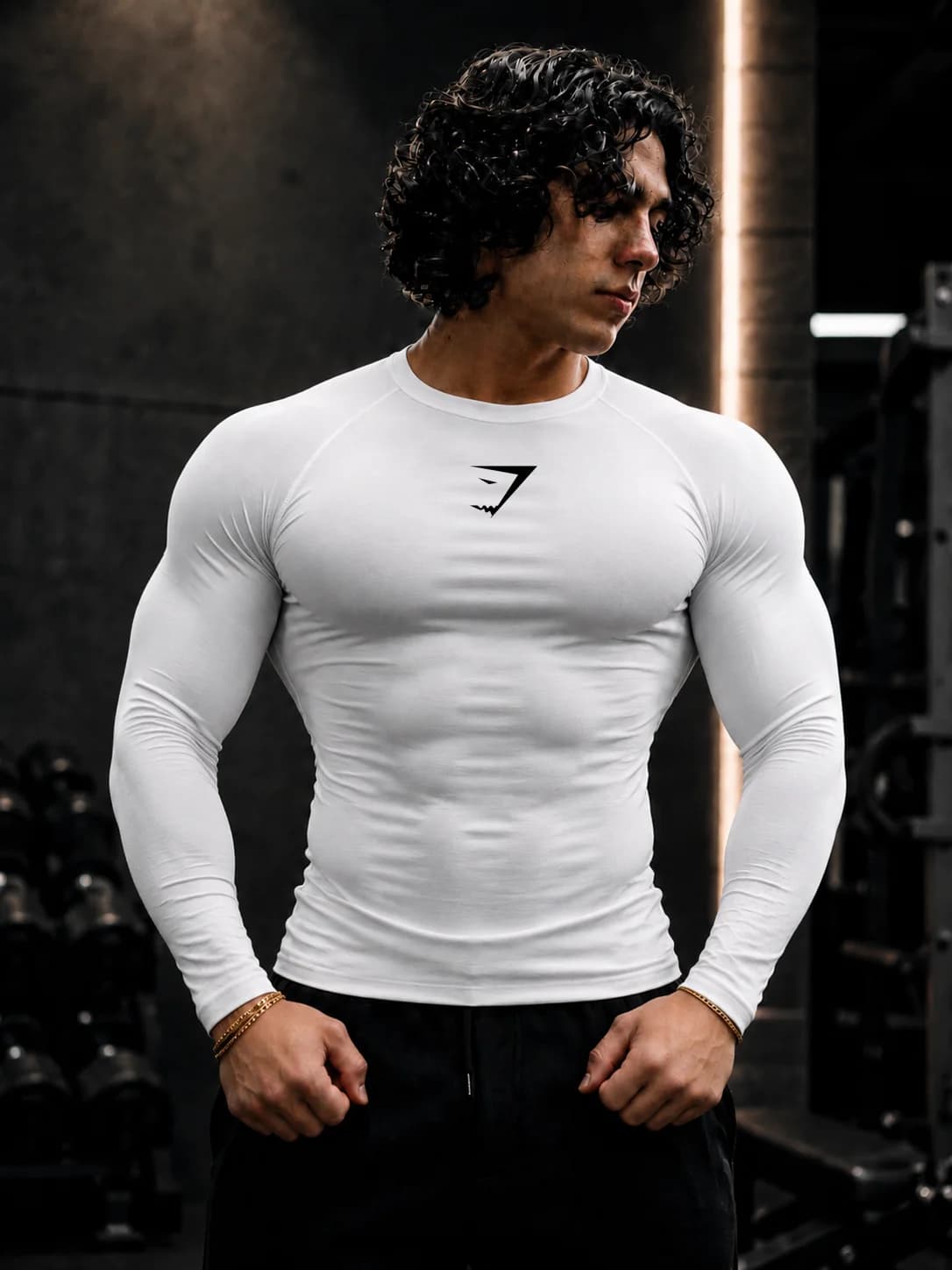 GYMSHARK long sleeved compression shirt, quick drying exercise and fitness, suitable for gym running and muscle building