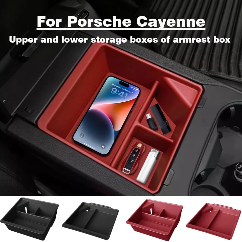 For Porsche Cayenne 2024 2025 Car Center Console Upper Lower Storage Box Tray Central Armrest Organizer Case Interior Accessory