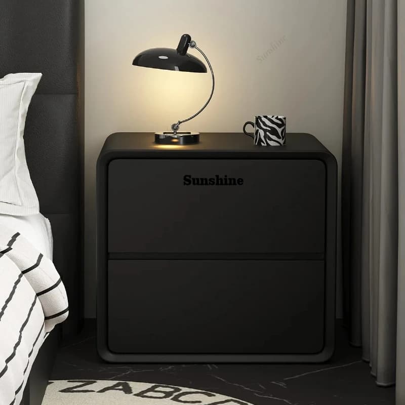 Bedroom Solid Wood Black Bedside Table Home Large Capacity Storage Cabinet Minimalist Nightstand Elegant Decor