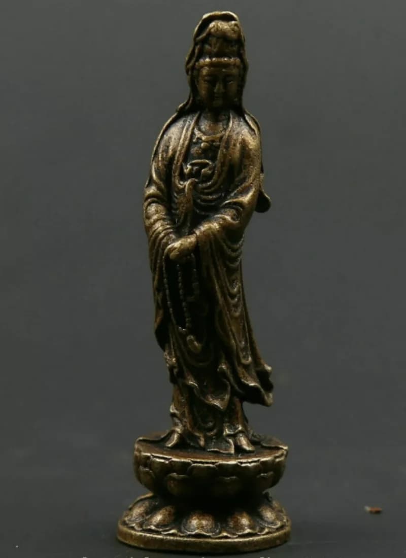 50MM Chinese Bronze Avalokitesvara Buddhism Kwan-yin Guanyin Quanyin Statue