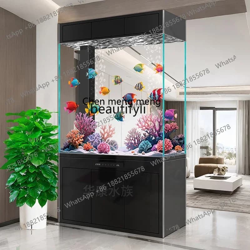 GG Fish tank screen living room floor entrance water-free bottom filter large glass aquarium