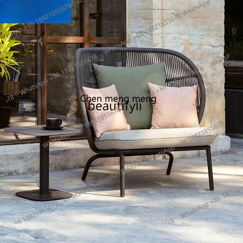HOutdoor rattan sofa sunscreen waterproof courtyard balcony casual rattan sofa small coffee table open-air furniture  R