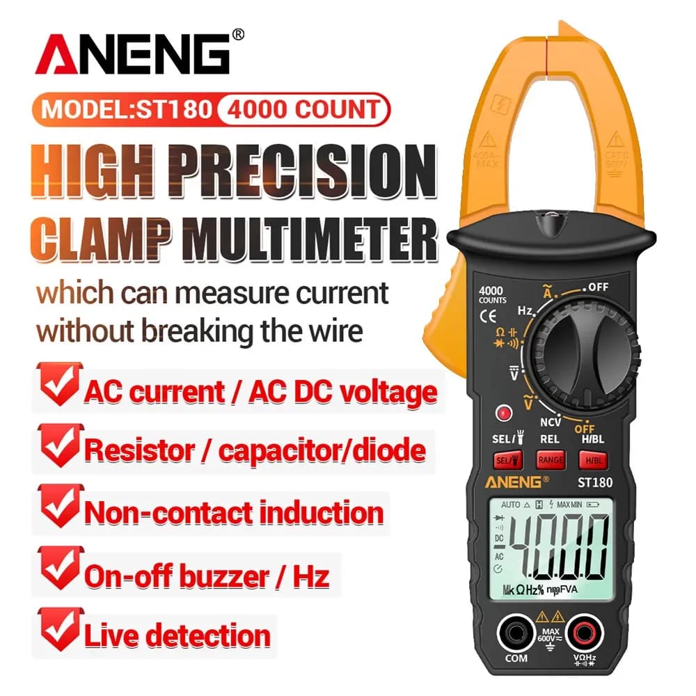 ANENG ST180 High-Precision Clamp Meter with On/Off Buzzer and Diode Test 15-Minute Automatic Shutdown, Electrician Maintenance