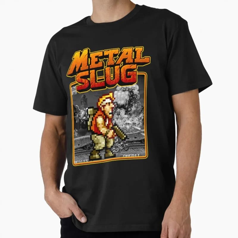 Pixel Shooting Game Metal Slug Heavy Machine Gun Arcade Gift T Shirt Full Army Shooting War Game Graphic Clothes All Size Tops