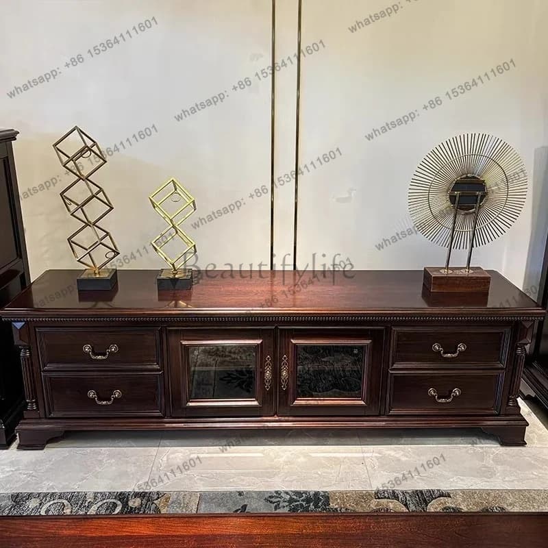 American all-solid wood TV cabinet, living room coffee table combination, retro American furniture, American floor cabinet