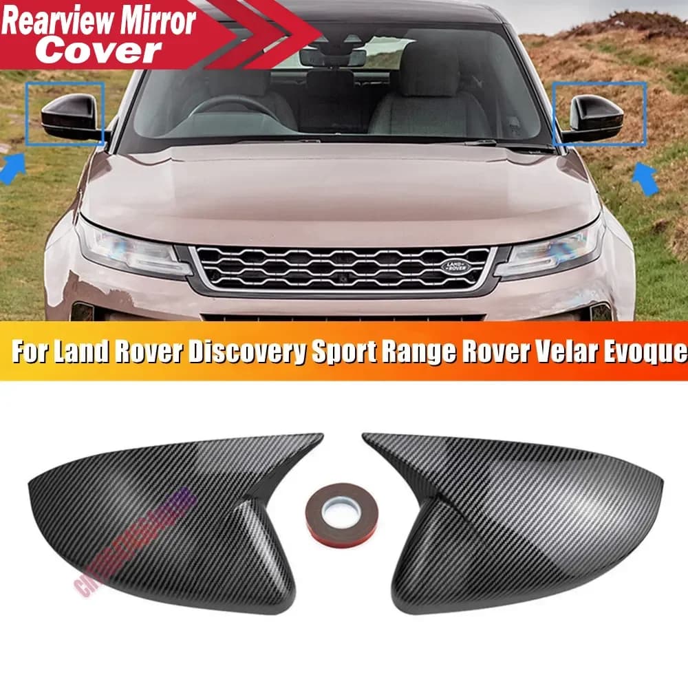 Car Rearview Side Mirror Cover Cap Exterior Door Trim Adhesive Sticker For Land Rover Discovery Sport Range Rover Velar Evoque