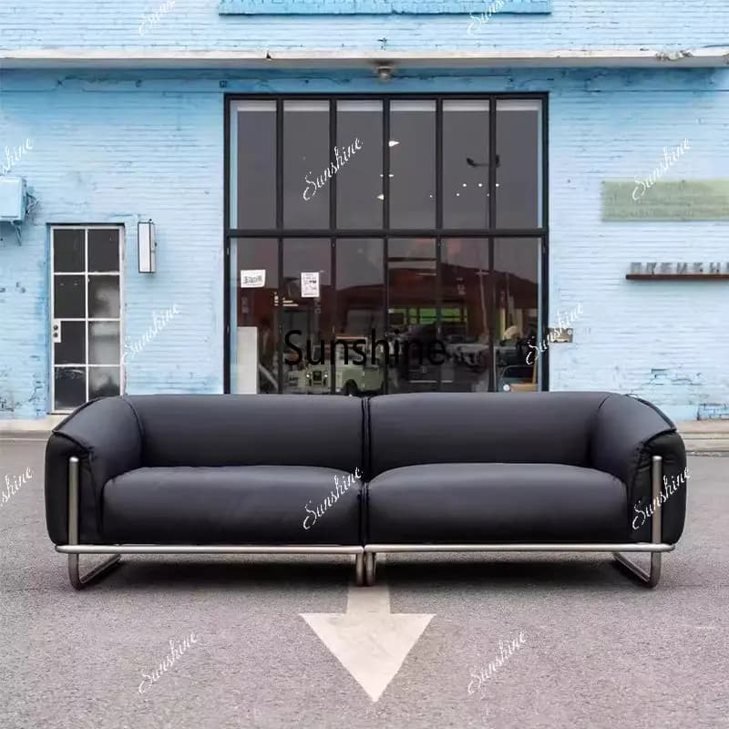 Black stainless steel medieval bag sofa light luxury design leather art living room