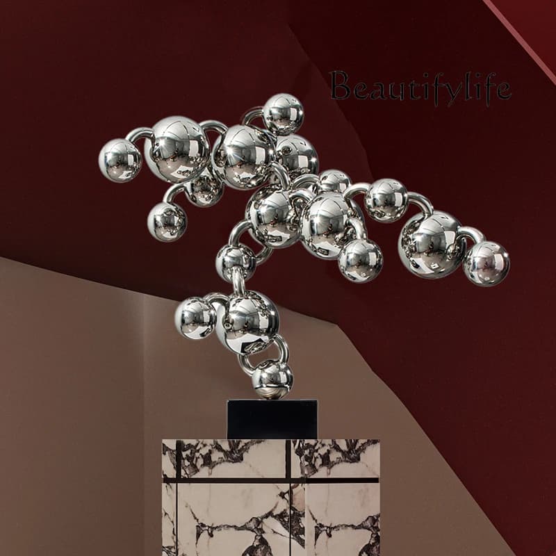Creative stainless steel metal ball artwork sculpture ornament model room hotel sales office living room entrance decoration