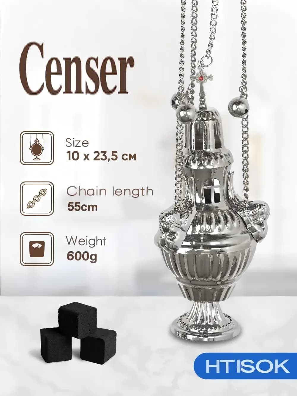 HTISOK Gold-Plated Zinc Alloy Orthodox Incense Burner Church Censer for Altar Air Purification Worship Home Use