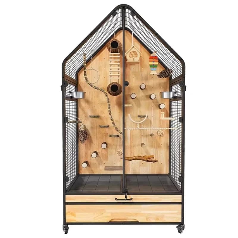 Large solid wood birdcage villa movable panoramic feeding house
