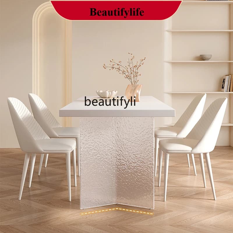 z183 Simple modern rectangular cream wind acrylic suspended dining table hanging under the rock slab dining table