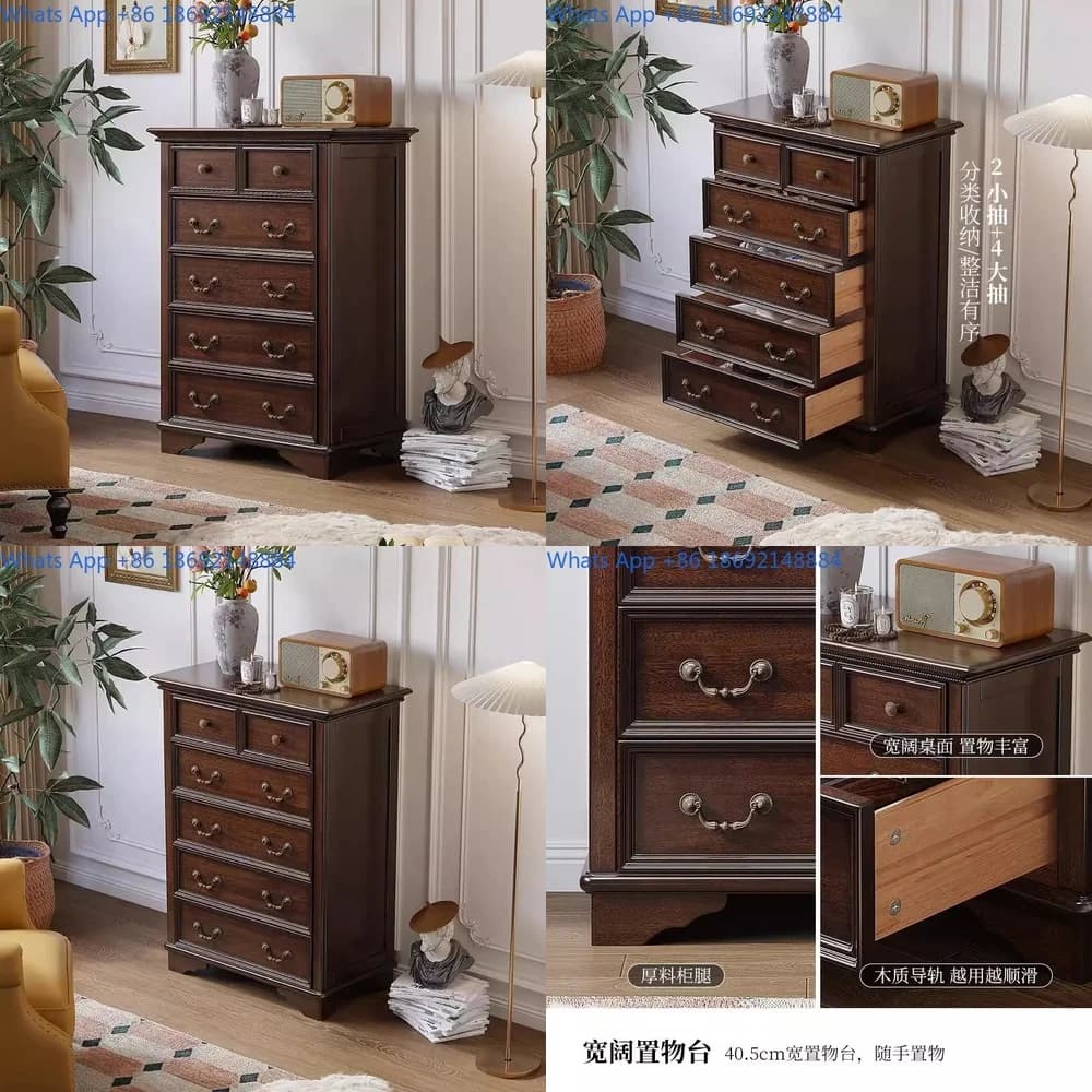 Vintage Style Wooden Storage Cabinet for Bedroom Living Room Multi Drawer Chest Home Organization Furniture