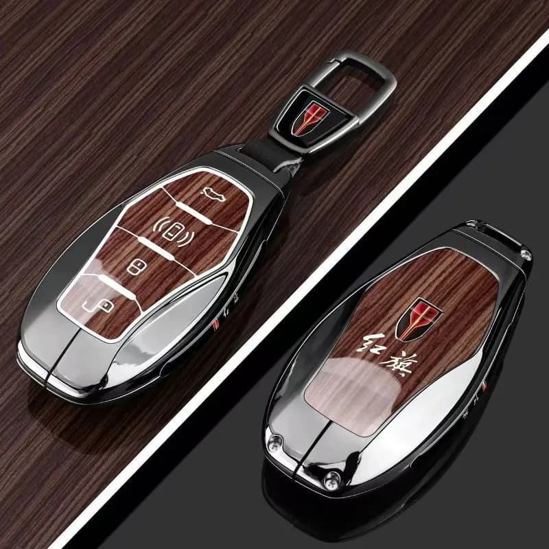 Zinc Alloy Key Fob Cover for 2026 Hongqi H5/H6/H9/HS3/HS5/HS7/HQ9/E-HS9/EH7/PHEV, Heavy Duty Metal KeyCase Shell with Keychain