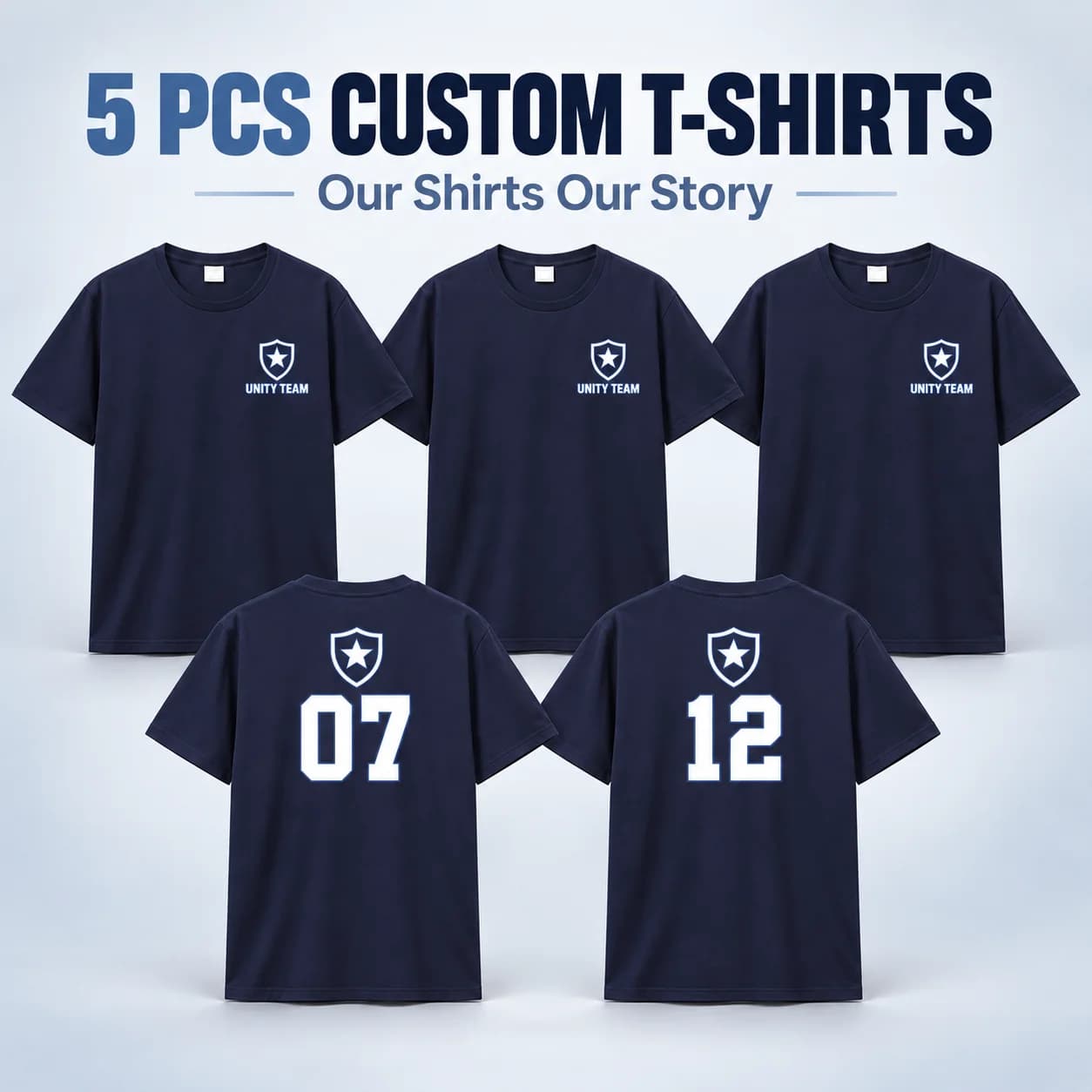 5PCS Personalized T Shirt Custom Logo Text Photo Short Sleeve Unisex Crew Neck Tee for Business Team Staff Event Uniform Gift