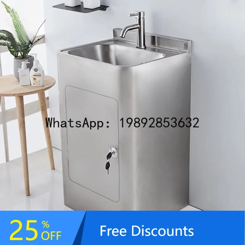 LYY Wash Basin 304 Stainless Steel Pedestal Basin Outdoor Integrated Floor-Standing Basin for Bathroom Balcony