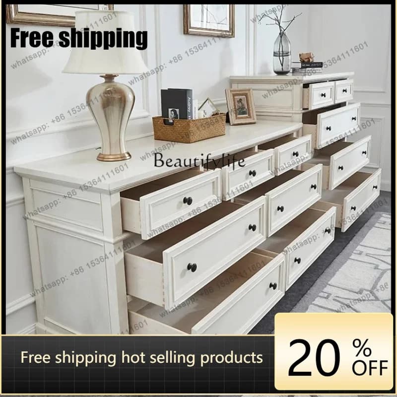 Factory Direct American solid wood chest entrance storage white modern simple bedroom cabinet