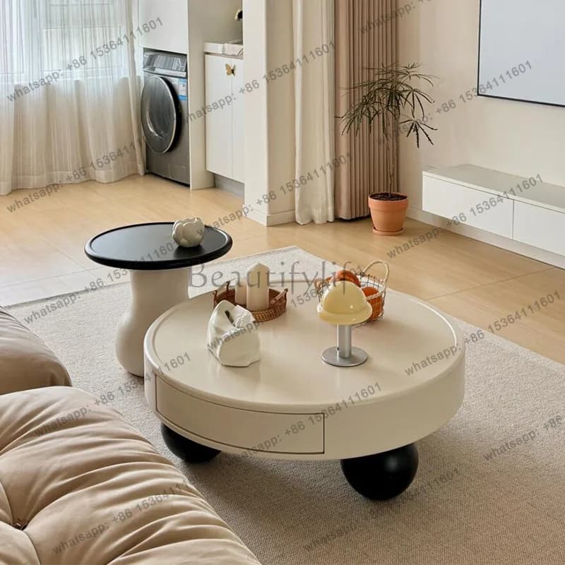 Customizable Cream wind round coffee table modern simple creative living room small apartment household coffee table