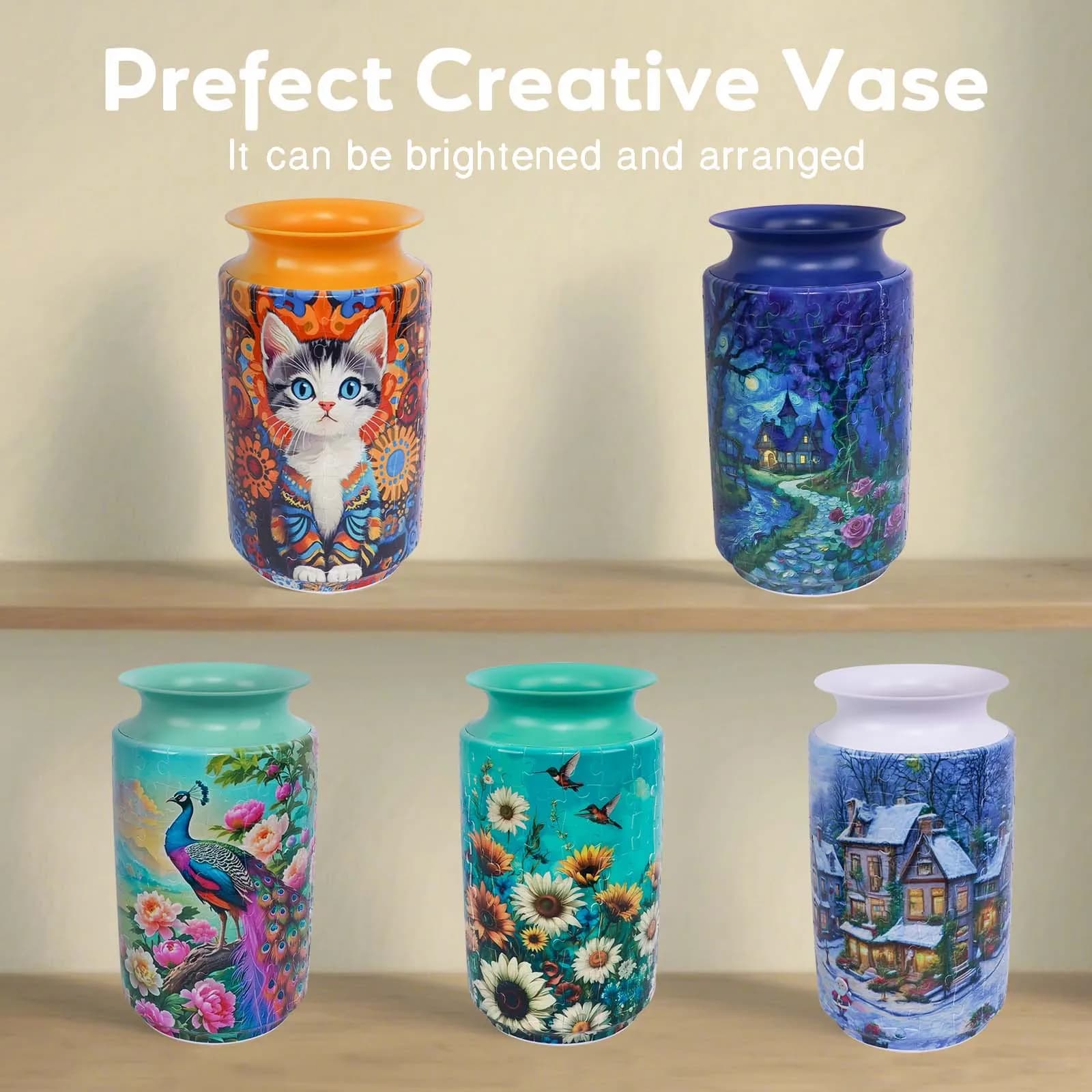 3D Jigsaw Vase DIY Living Room Decoration Item Flower Arrangement Home Decoration Birthday Christmas Gift