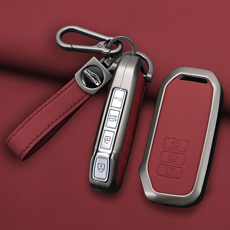Metal+leather Key Shell Fob Holder for Kia Sorento MQ4 2020 2021 2022 EV6 K8 V6 7 Buttons Car Remote Key Case Cover Protector