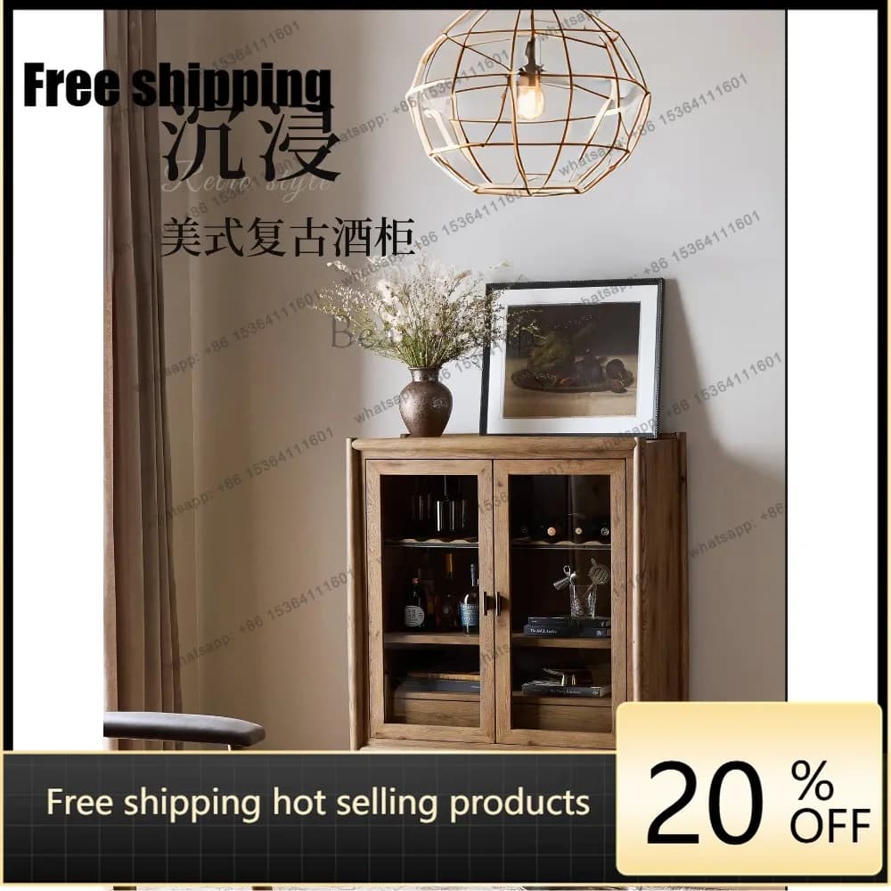 hot  American solid wood retro dining side cabinet living room corner storage cabinetFactory Direct