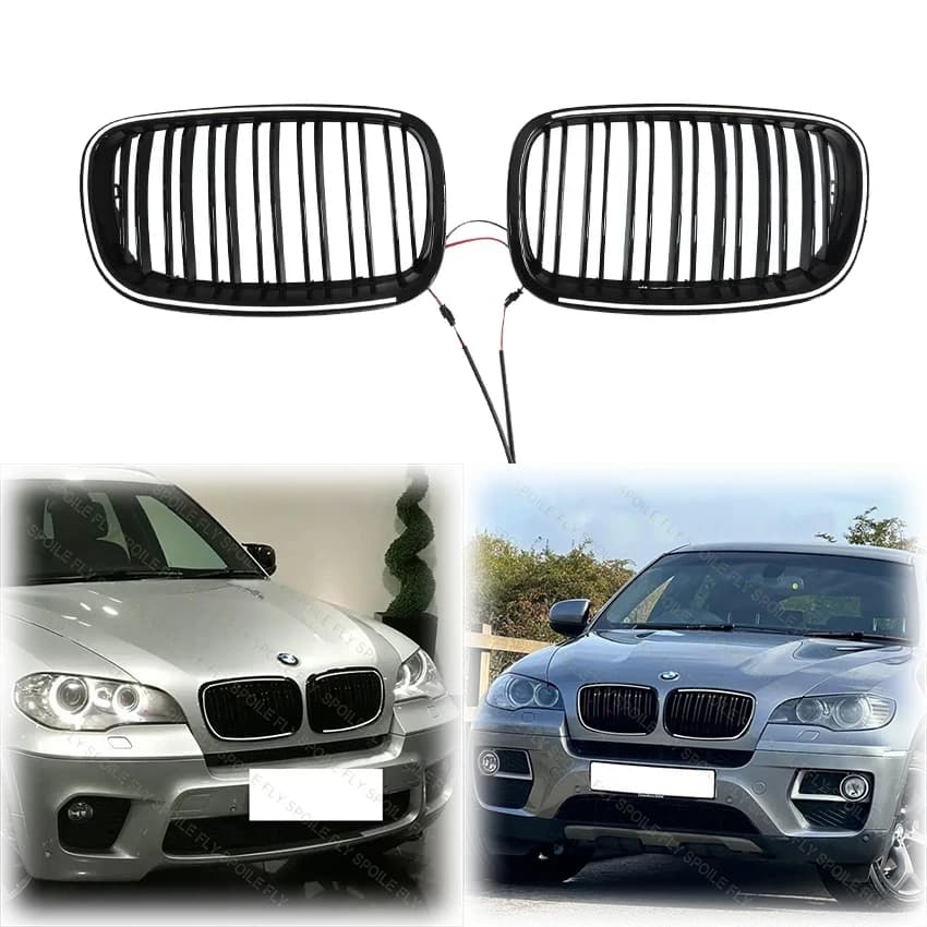 2008 To 2014 for BMW X5 X6 E70 E71 M Sport Double Lines Style Car Front LED Grill Light Racing Grills By ABS Gloss Black ABS
