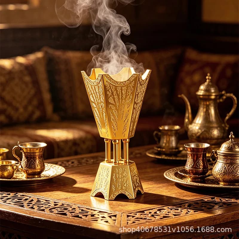 Large Gold Bakhoor Burner Arabic Incense Charcoal Holder Middle Eastern Home Decor Indoor Fragrance Ornament Storage Stand