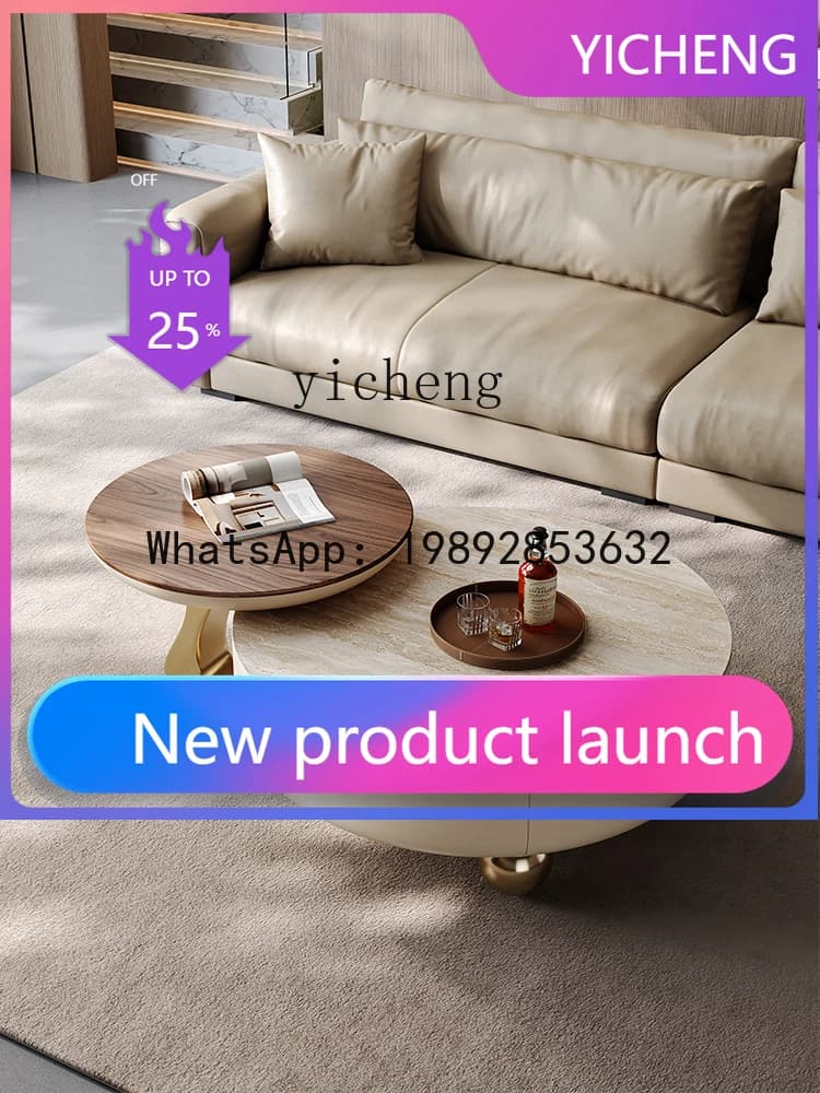LYY  living room home high-end new high-end creative antique round rock slab solid wood coffee table