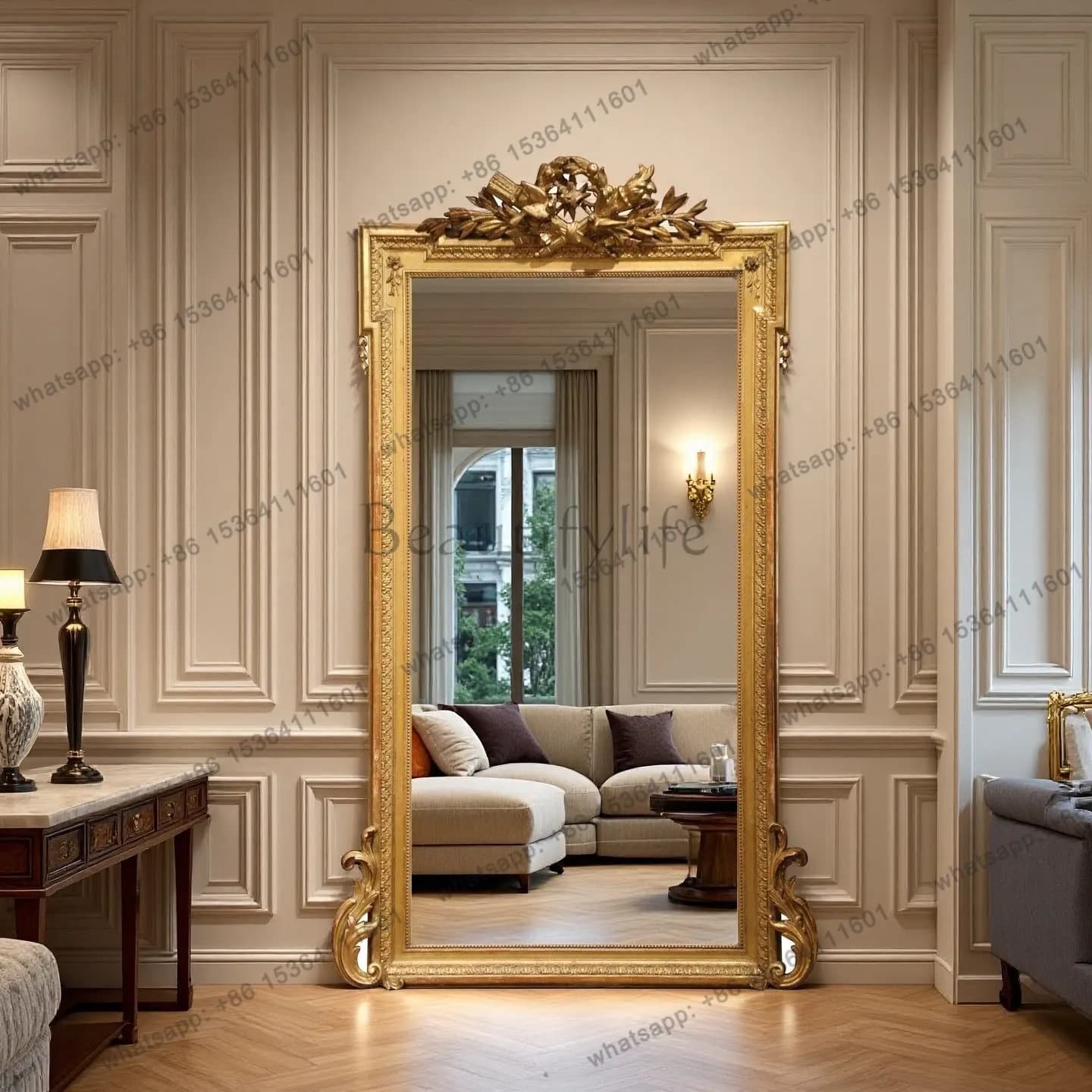D33 French full body floor mirror luxury home living room retro fitting mirror