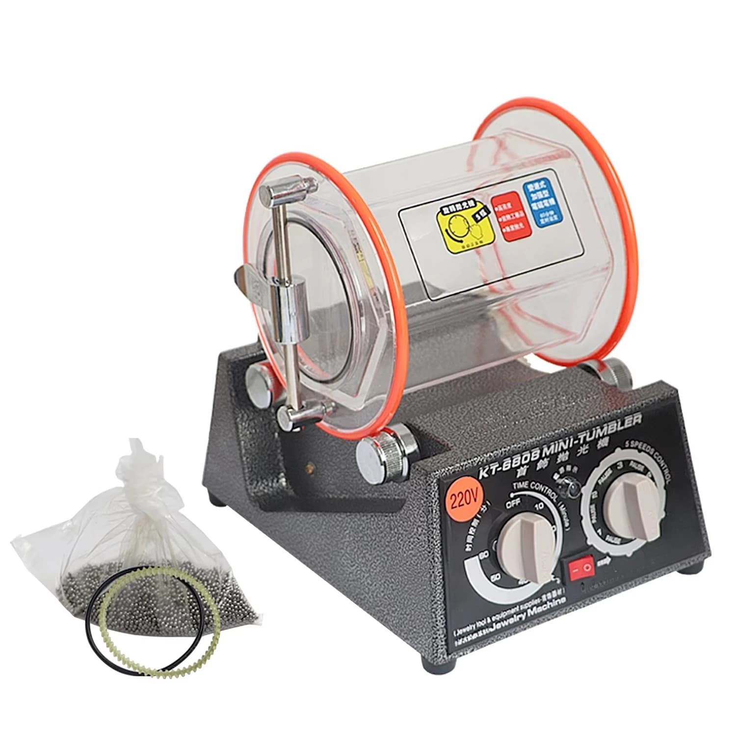 KT-6808 Jewelry Polishing Machine, Rotary Barrel Metal Polishing Machine for Gold/Silver/Brass, High-Quality Finishing Equipment