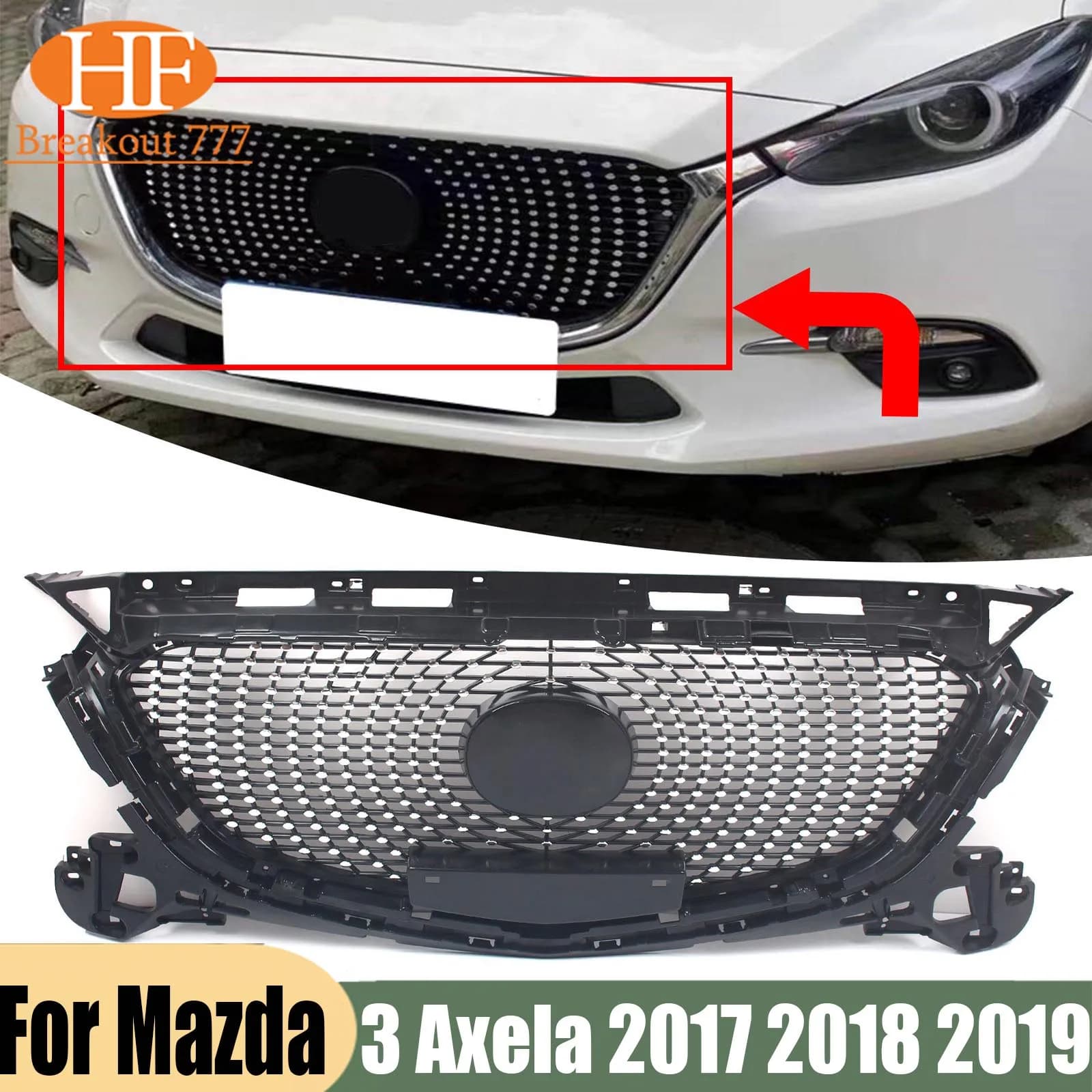 Car Upper Bumper Intake Hood Radiator Mesh Grid Refit Black Honeycomb Style Racing Grille For Mazda 3 Axela 2017 2018 2019