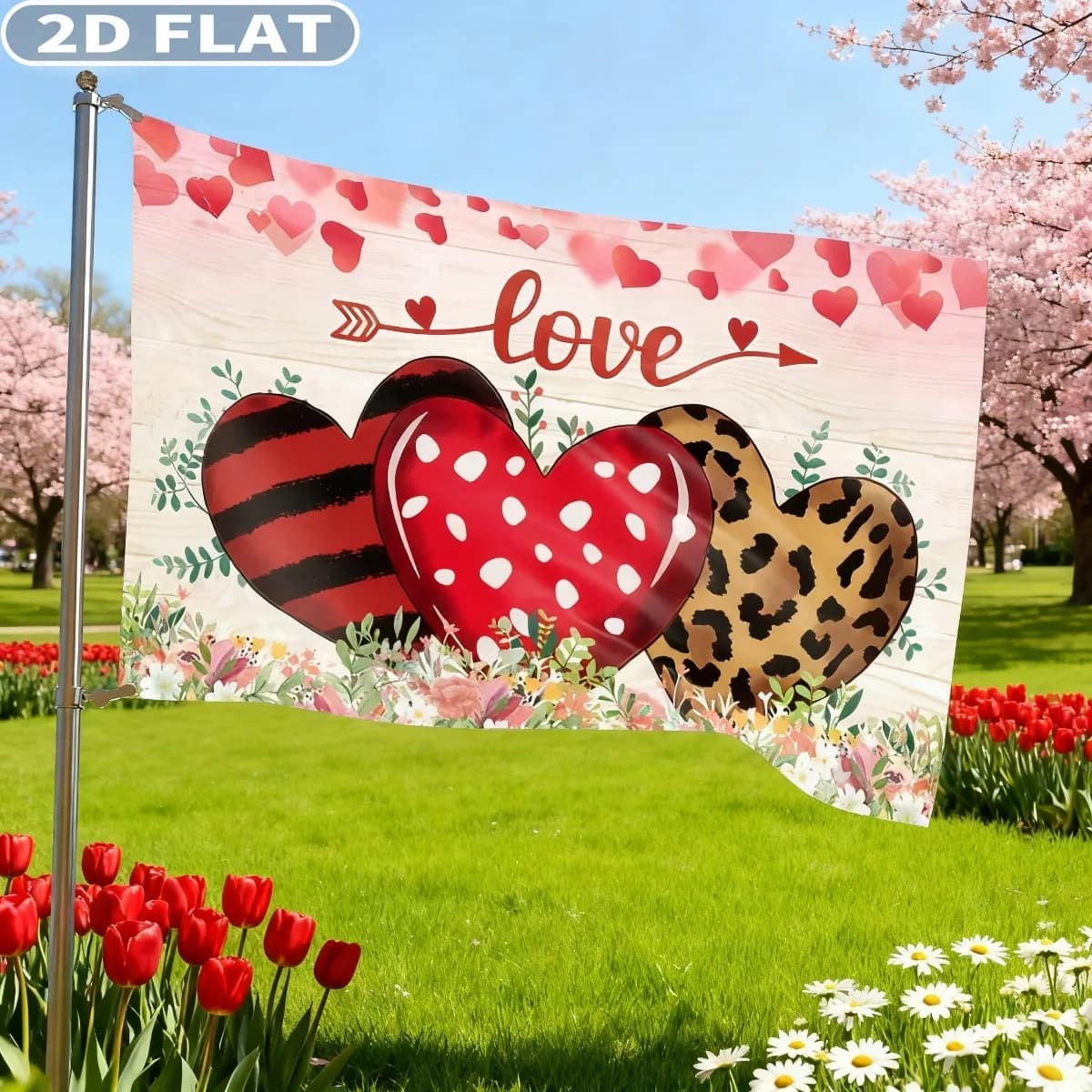 1pc Happy Valentines Day Love Party Banner Flag with Grommets, 3x5 FT Cute Hearts Spring House Flag Holiday Party Polyester