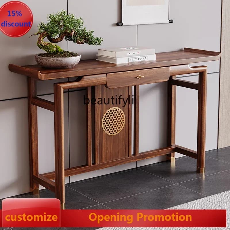 ss8350 Copper and wood combined with new Chinese entrance tables and cabinets, all solid wood elm end view table, zen foyer tabl