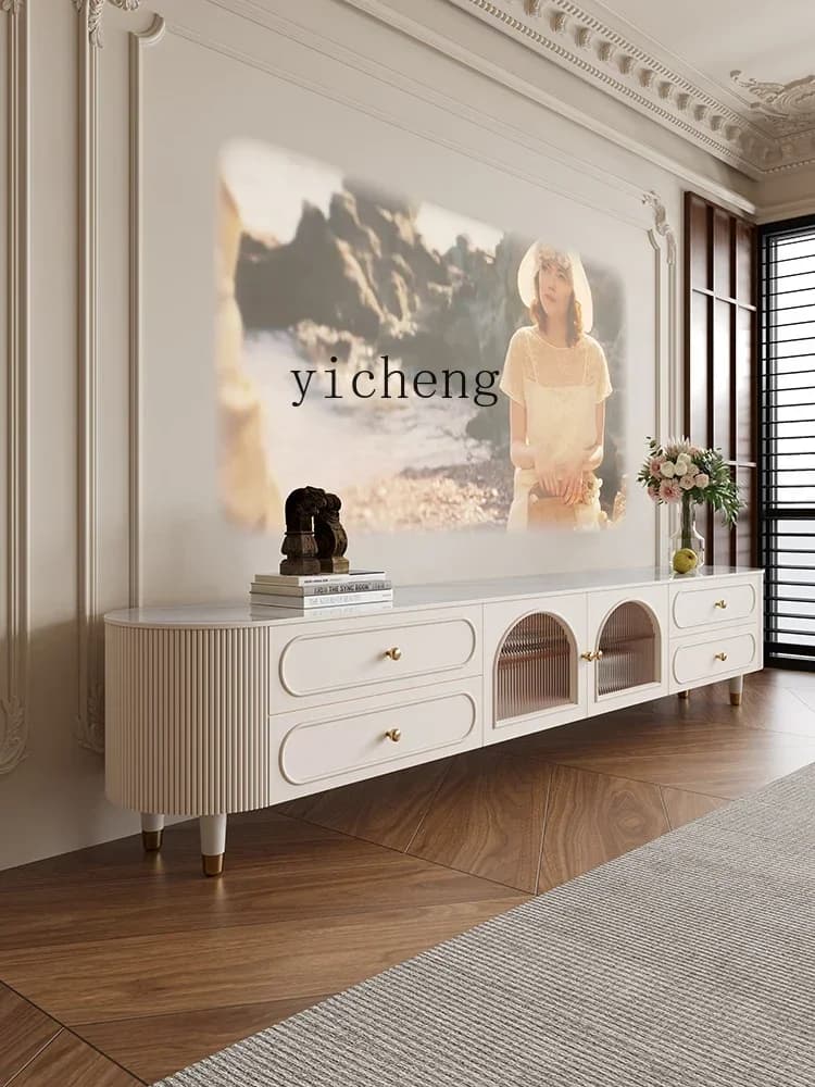 GZ rock slab solid wood TV cabinet coffee table combination living room home retro floor cabinet modern simple and advanced