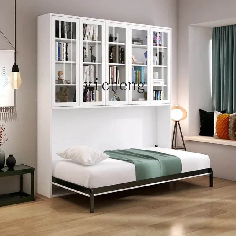 V21 Folding Invisible Bed Wardrobe Integrated Small Apartment Narrow Side Turn Down Wall Bed Multi-functional Study With Bookcas