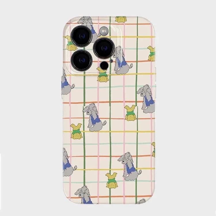 Grid Cute Dog Cartoon Phone Case for IPHONE 17 Air 16E 15 PROMAX 14 Plus 13 12 MINI 11 PRO 16Plus XR XS MAX Acrylic Phone Cover