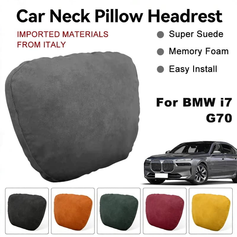 Italy Suede Car Neck Rest Pillow For BMW I7 G70 Seat Head Neck Support Cushion Auto Interior Accessories