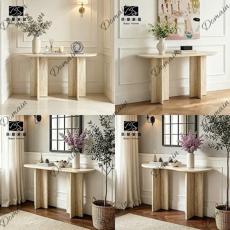 Wabi-Sabi Natural Travertine Entryway Console Table French Vintage Narrow Hallway Sofa Table