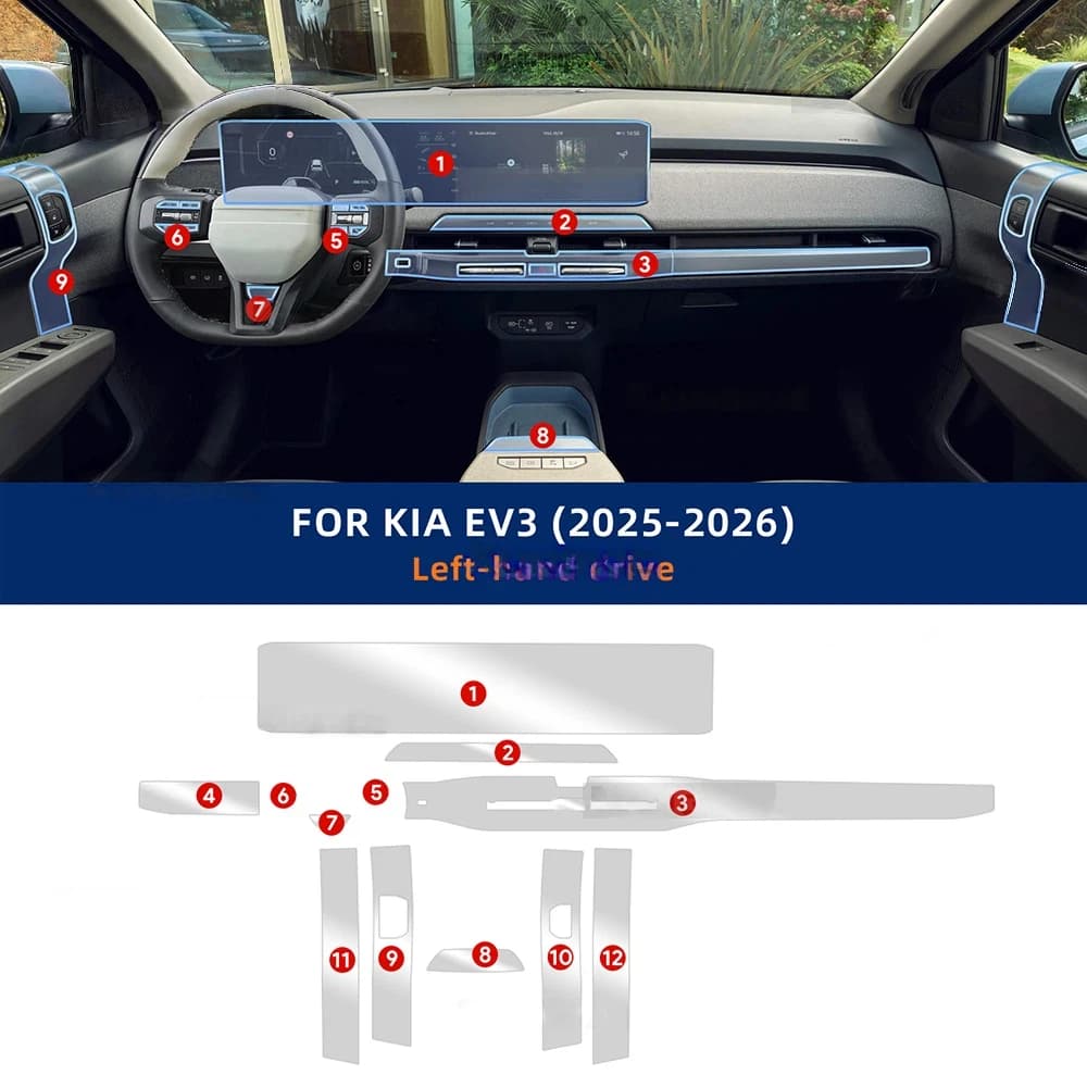 For Kia EV3 2025 2026 TPU Protective Film Car Interior Instrument Navigation GPS Screen Dashboard Strip Anti-scratch Sticker PPF