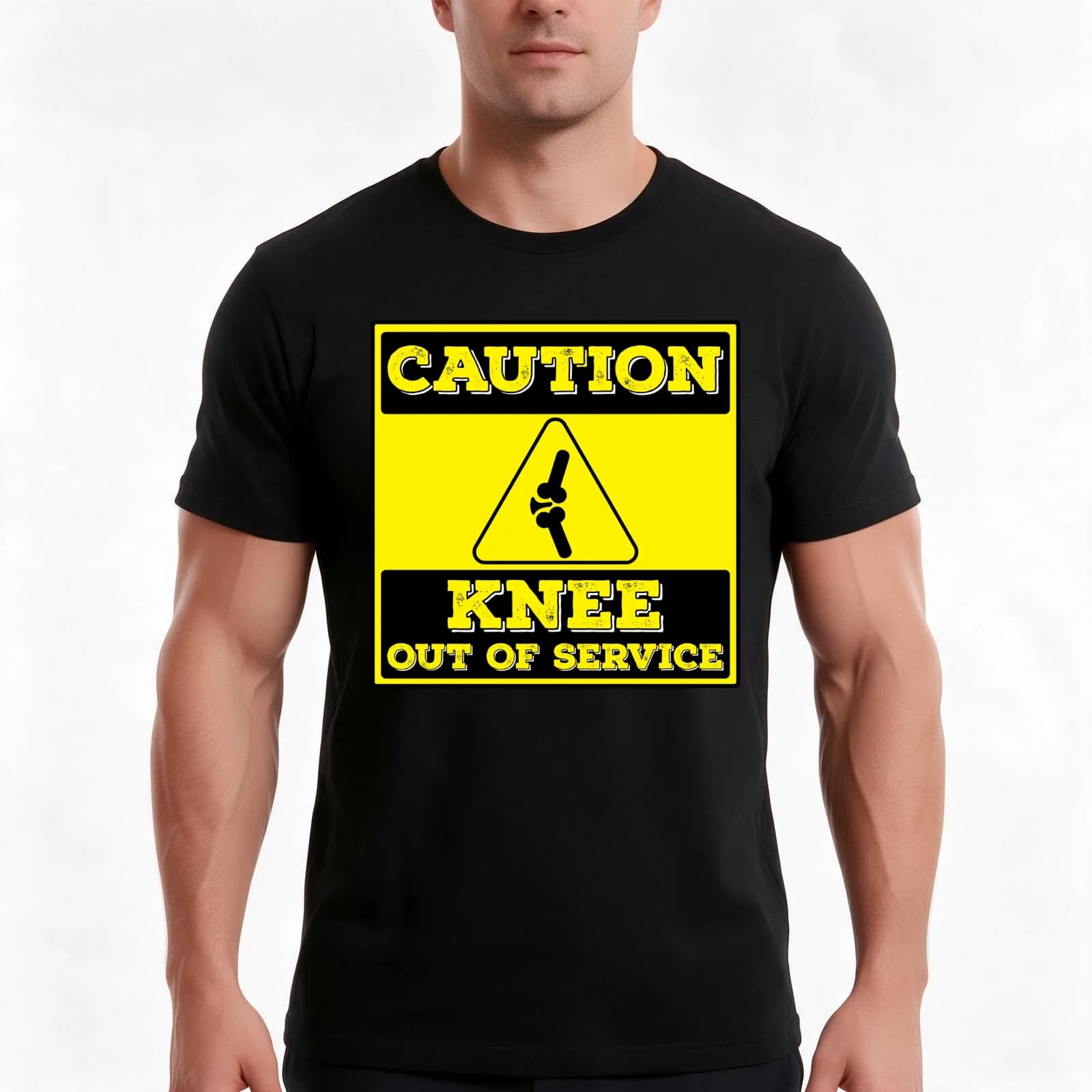 Caution Knee Out Of Service T-Shirt, Summer Casual Cotton Tee, Oversized Streetwear Tops, Vintage Graphic Print, 100% Cotton