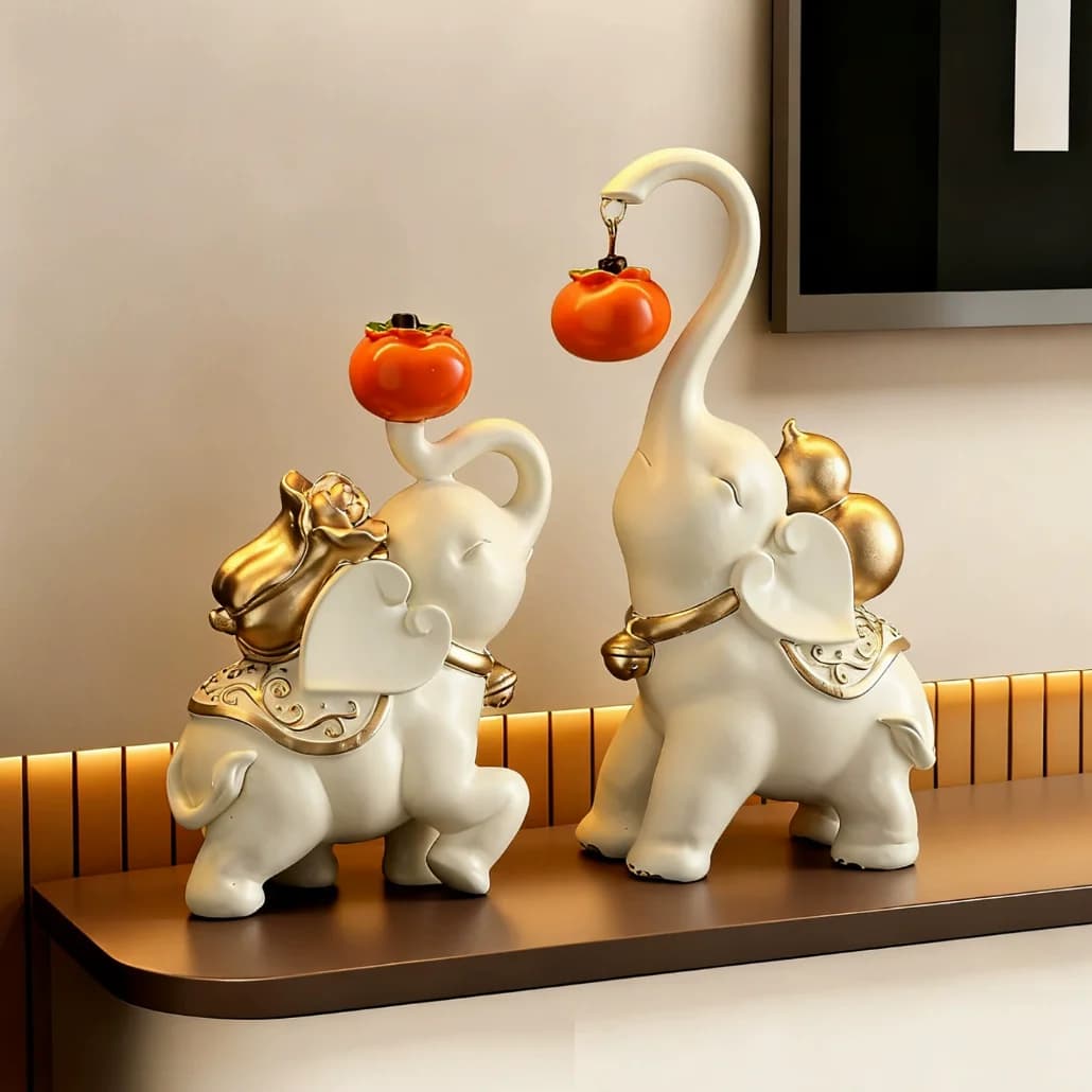 One Pair Chinese Style Lucky Wealth Elephant Trunk Figurine Home Decor Animal Resin Elephant Statue Art Crafts Ornaments Gift