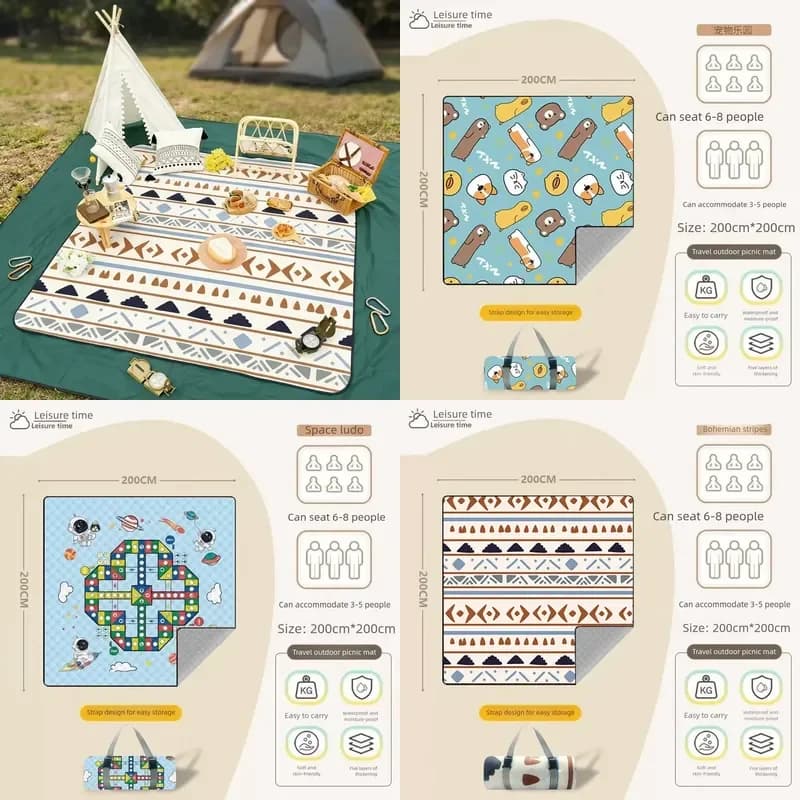 Heavy Waterproof Aluminum Film Picnic Blanket Large Capacity 1-2 Person Mattress for Outdoor Furniture Set Beach