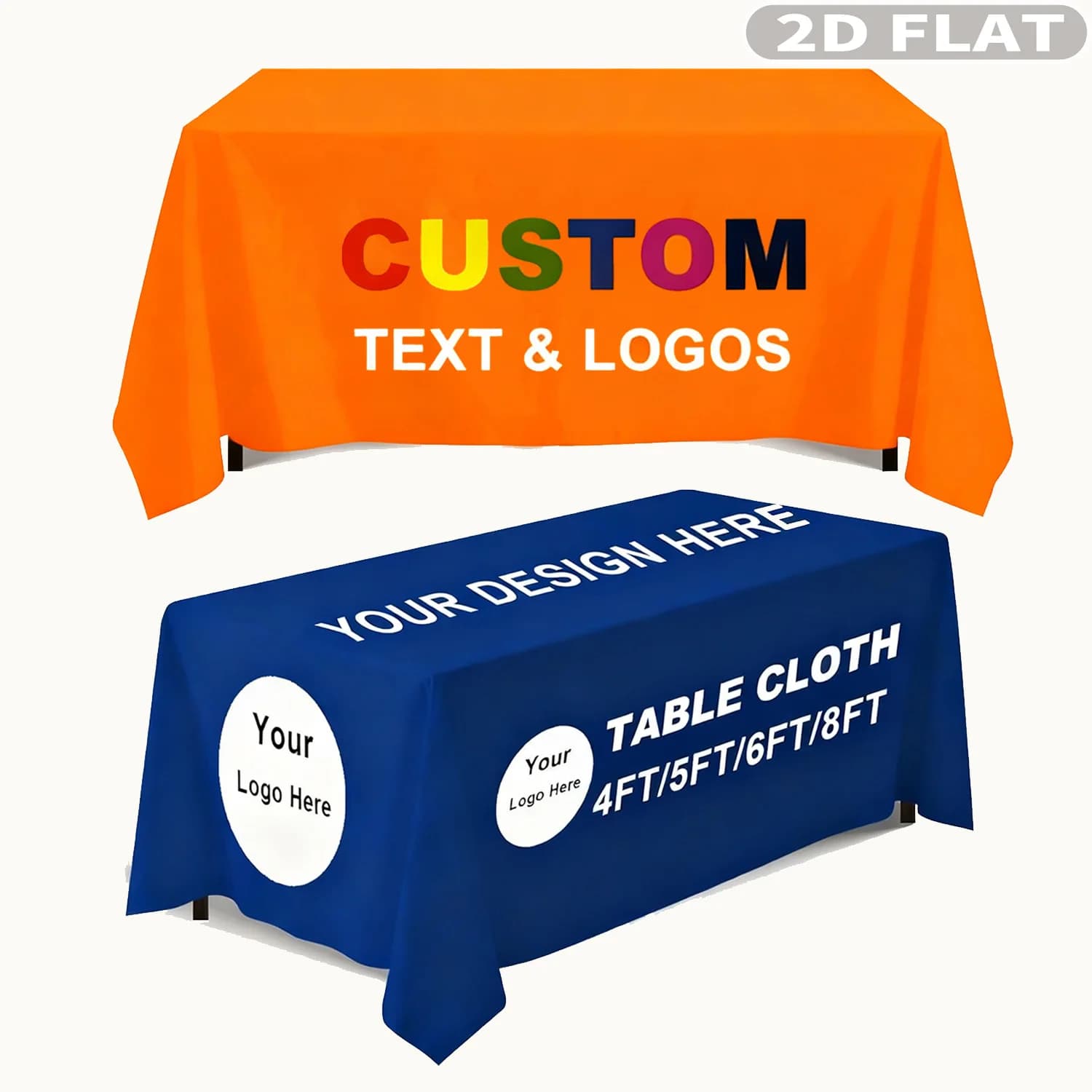 1pc Personalized  Large Tablecovers with Your Design, Polyester Fabric Tablecloths for 4/5/6/8 FT Table, Perfect for Exhibition